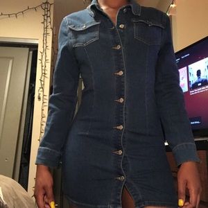 Boohoo long sleeved denim mini dress